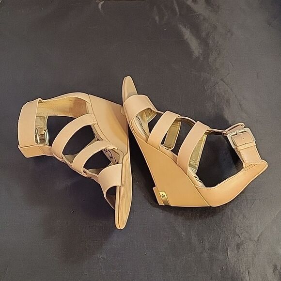 SAM EDELMAN LEATHER WOMEN"S SABRINA GLADIATOR LOW WEDGE LEATHER SANDAL - Picture 9 of 13